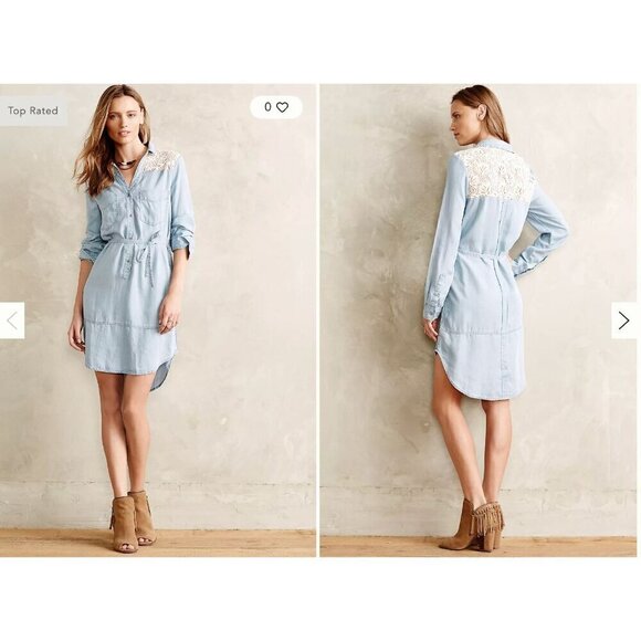 Anthropologie Holding Horses Novela Collared Button Front Chambray Dress - Picture 12 of 12